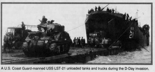 A U.S. coast guard-manned USS LST-21